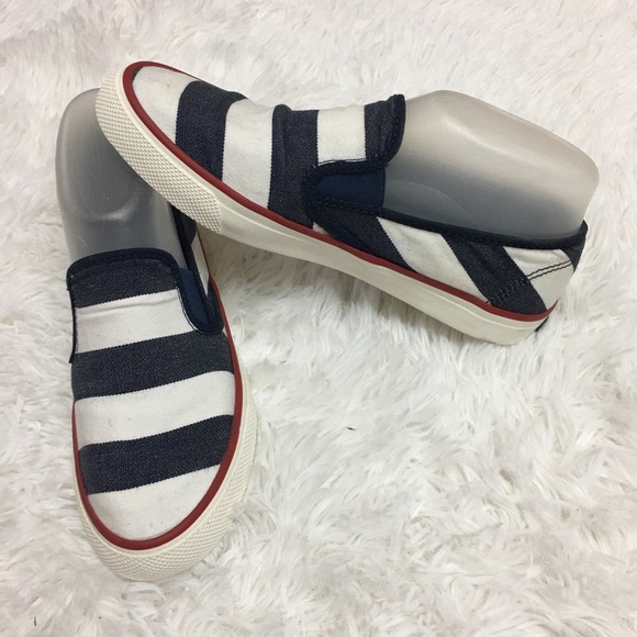 Sperry Shoes - Sperry Canvas Navy & White Slip Ons Size 7